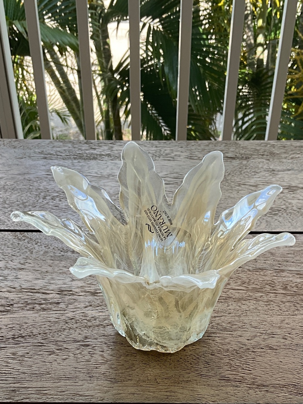 Murano Iridescent Cream Sculptural Glass Bowl